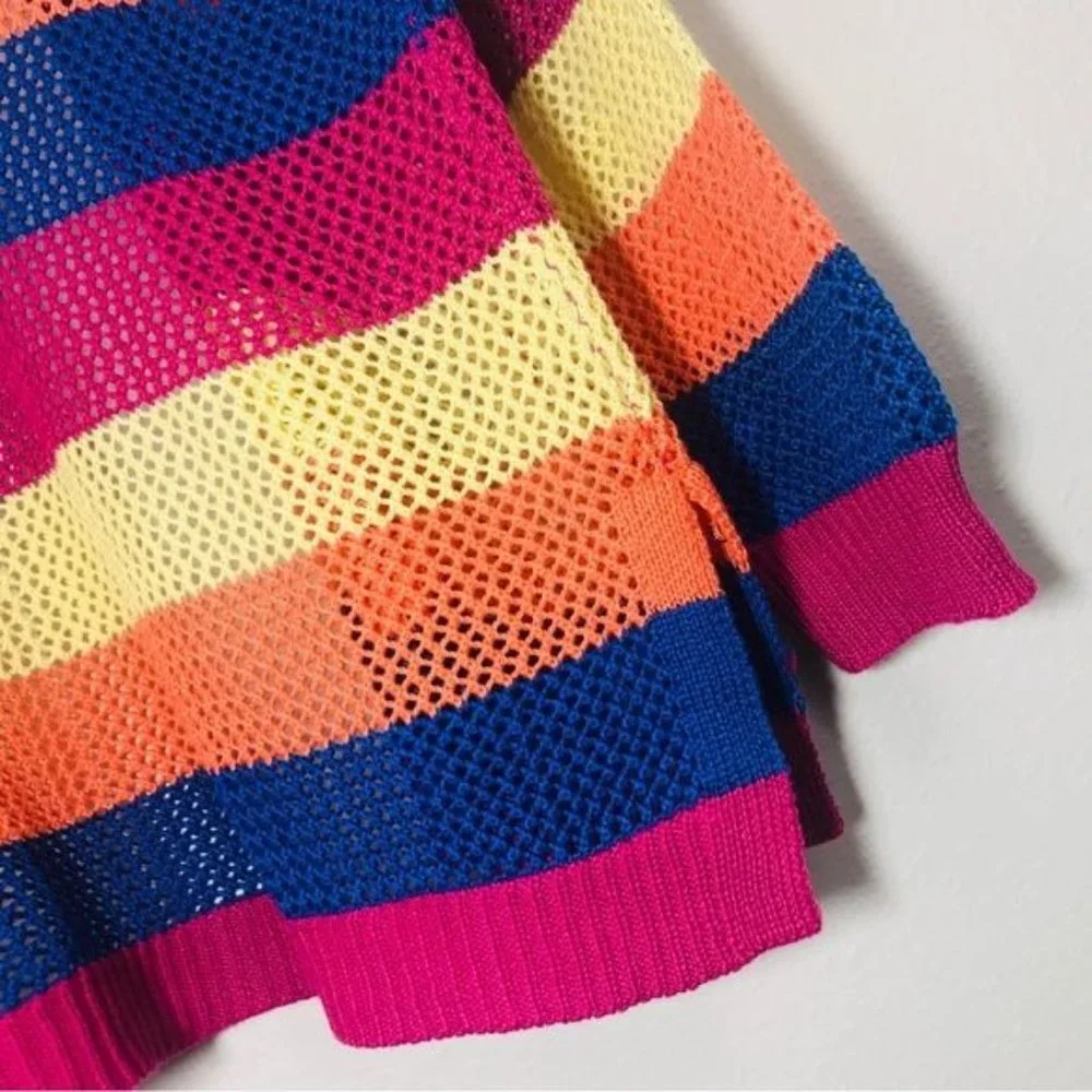 Blair Multicolor Open Knit Cardigan XL Striped Colorblock - Picture 6 of 9